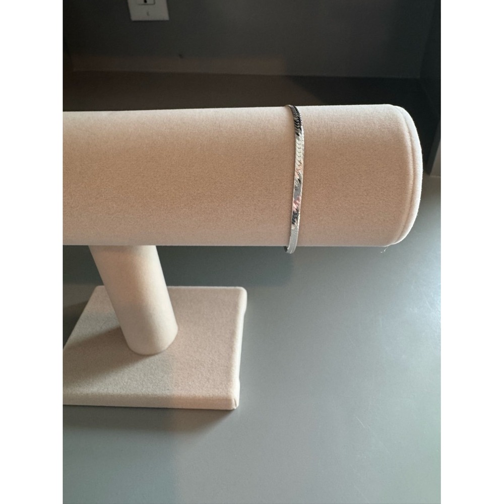 Sterling Silver 925 Flat Herringbone Chain Bracelet 7 Inch Silver Tone Jewelry